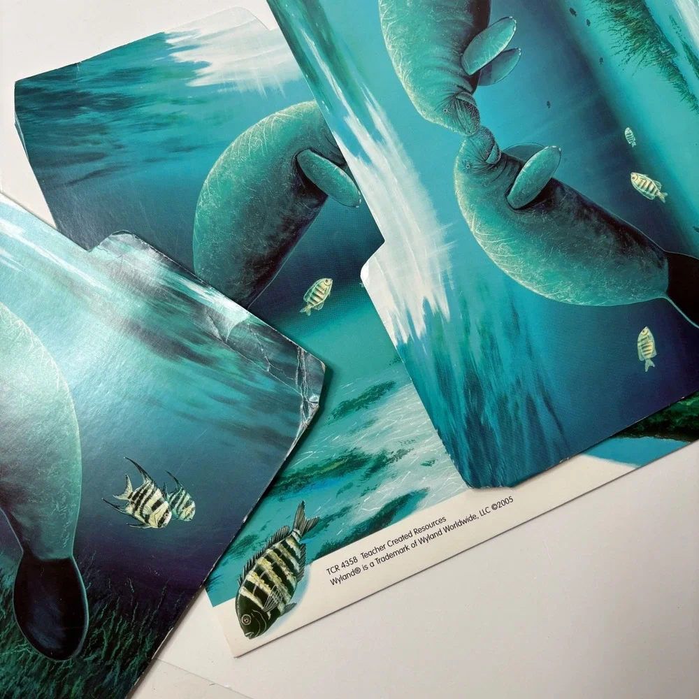 VTG 2005 Y2K Wyland Manatee File Folders Set of 3 Ocean‎ Art Retro Office School